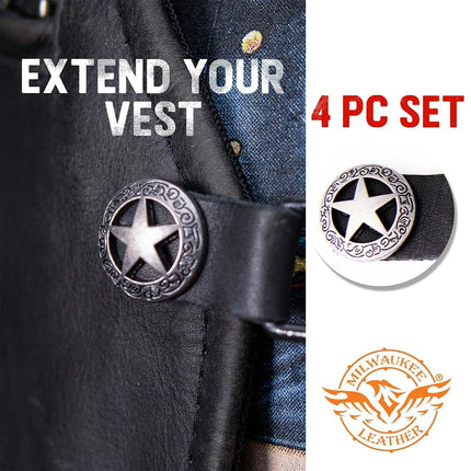 Milwaukee Leather 4 PC Vest Extenders - Double Chain with Genuine Leather 4 or 6 Inch Extension - 4 Inch