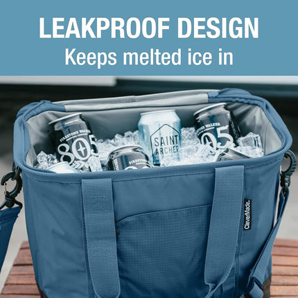 CleverMade Collapsible Cooler Bag, 50 Can Beach & Travel Car Cooler, Folding Soft Cooler, Shoulder Strap, Bottle Opener, Great Car Coolers for Travel, Cleans Easy, Leak Proof Cooler Bag [Ocean]