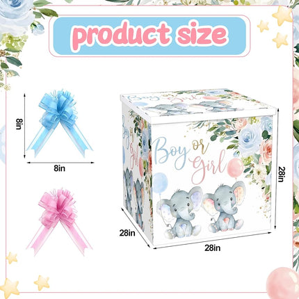 AmazingSpark 28in Jumbo Gender Reveal Gift Box Kit with Oversized Box Giant Pull Bows for Gender Reveal Baby Shower Birthday Party Decor(Baby Elephant)