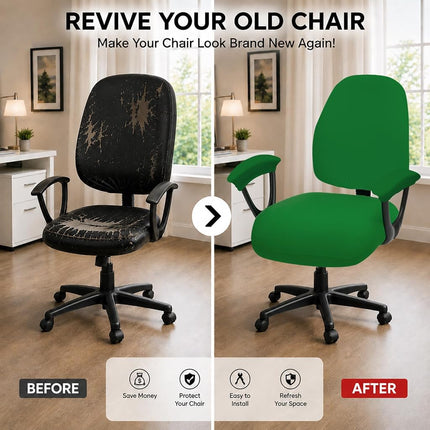 Stretchable Desk Office Chair Seat Covers with Armrest Covers - Universal Stretch Computer Chair Slipcover - Washable Rotating Backrest Coverings & Cushion Protectors for Dogs, Cats, Pets, Green