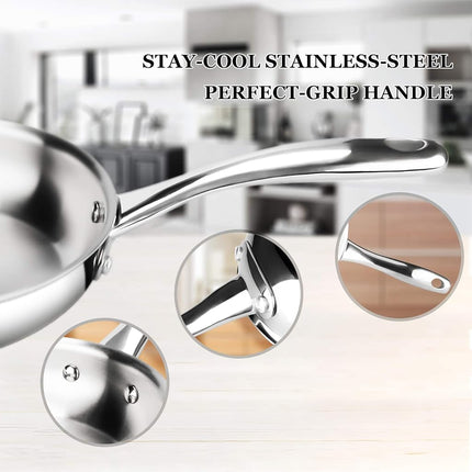 Duxtop Whole-Clad Tri-Ply Stainless Steel Stir-Fry Pan Kitchen Induction Cookware 8 Inches