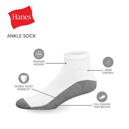 Hanes Men's Max Cushioned Ankle Socks, Moisture-Wicking with Odor Control, Multi-Pack, White/Grey-6 Pack, 4.5-12 UK (Pack of 6)