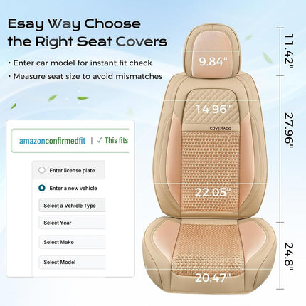 Coverado Car Seat Covers Front Seats, Waterproof Front Seat Covers Nappa Leather Seat Covers for Cars, Breathable Summer Car Seat Cushion Universal Fit for Most Cars SUV Trucks(Front, Beige)