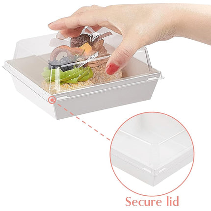 Ocmoiy Small Charcuterie Boxes with Clear Lids, To Go Paper Disposable Food Containers, 5 Inches Bakery Dessert Boxes for Sandwich, Cookie, Pastry, Cake Slice (White, 50ct)