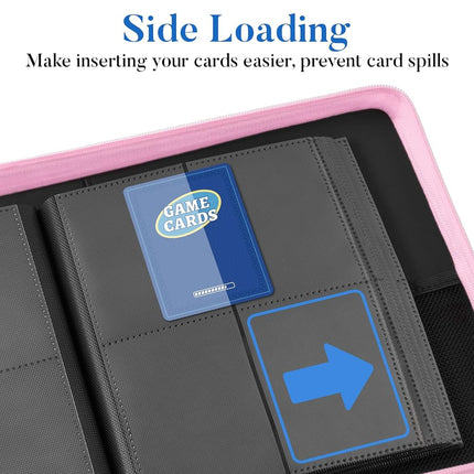 Fabmaker Premium 4 Pocket ZipCard Binder, Trading Album for 320 Cards, Portable PU Collection Binder (Pink)