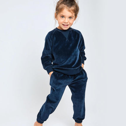 HonestBaby Ensemble bébé 2 pièces en velours douillet 100 % coton (sweat-shirt et pantalon de jogging), bleu marine, 4T