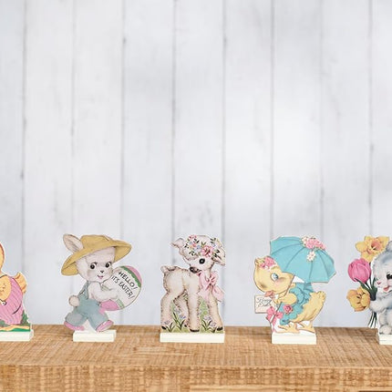 Primitives by Kathy Easter Decorations — Set of 5 Wooden Retro Easter Stand-Ups — 4.5"