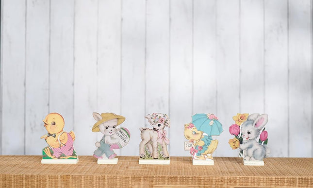 Primitives by Kathy Easter Decorations — Set of 5 Wooden Retro Easter Stand-Ups — 4.5"
