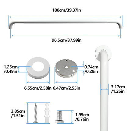 Rackickyer Shower Grab Bar, 2 Pack 39.4 Inch White Bathroom Grab Bar, 1.25" Diameter 304 Stainless Steel Anti-Slip Grab Bars for Bathtubs and Showers, Handicap Shower Grab Bar for Seniors Elderly