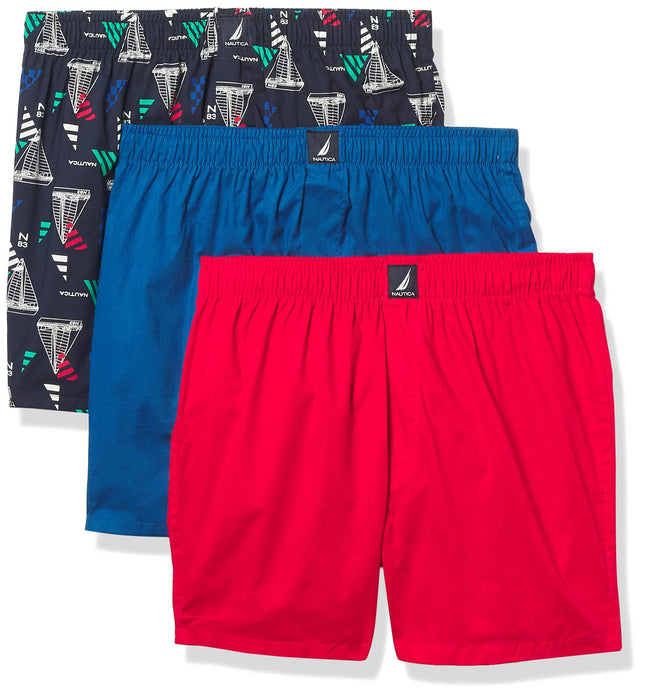 Nautica Men's Cotton Woven 3 Pack Boxer, Windsurf 