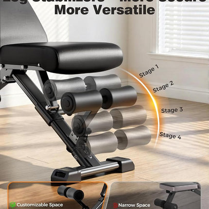 AIRHOP Upgraded Adjustable Weight Bench, Bench Press Full Body Workout, Quick Fold Space Saving, Workout Bench for Home Gym Strength Training