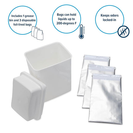 Camco Cooking Grease Storage Bin | Help Stop RV and Marine Kitchen Drains from Getting Clogged | Foil Liners Hold Liquid Up to 200-Degrees Fahrenheit (42281)