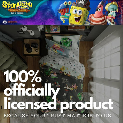 The Spongebob Movie: The Search for Squarepants Twin Bedding Set – 5 Piece Kids Super Soft Microfiber Reversible Comforter & Sheet Set - Roblox Reward Included (Officially Licensed Product) by Franco