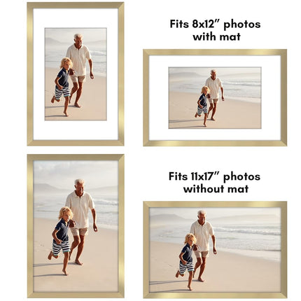 Americanflat 11x17 Picture Frame Set of 2 in Gold - Use as 8x12 Picture Frame with Mat or 11x17 Frame Without Mat - Collage Picture Frames with Plexiglass Cover for Horizontal or Vertical Display