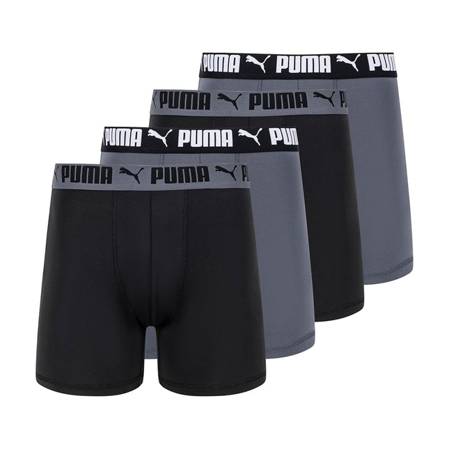 PUMA Men's 4 Pack Active Stretch Boxer Briefs, Bla