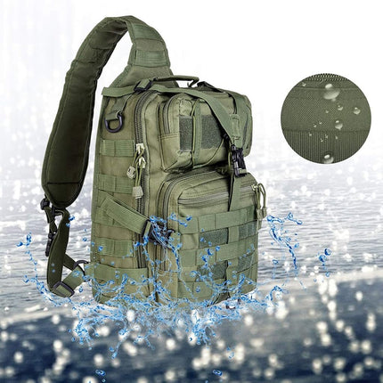hopopower Tactical Sling Bag Pack Military Assault Rucksack Shoulder Bag Backpack Chest Pack Handbag Waterproof for Travel School Hiking Camping Trekking Exploring Fishing Hunting, Green, Small