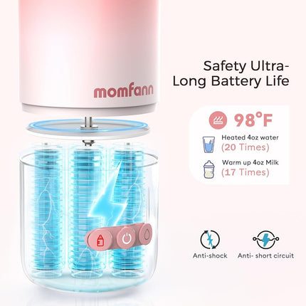 Portable Bottle Warmer for Travel, Dual Heating Modes for Breastmilk & Water, Portable Bottle Milk Warmer with Fast Heating & Long Battery Life, 12 Ounces Large Capacity (Pink)