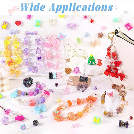 TINKRSTUFF Assorted Acrylic Beads,170-230PCS Yellow Aesthetic Bead for Bracelet Making, Bow Butterfly GummyBear Kawaii Charms,Cute Beads for Necklace Keychain Jewelry Making DIY Keychain Phone Charm