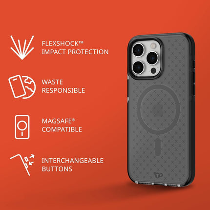 tech21 Evo Check case for iPhone 15 Pro Max - Compatible with MagSafe - Impact Protection Case - Smokey/Black