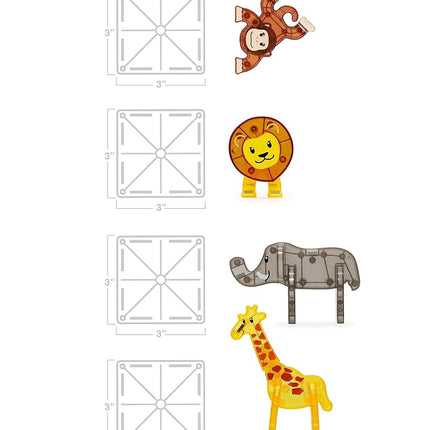 Magna-Tiles Safari Animals 25-Piece Set - 3D magnetic building tiles, Clear Colors