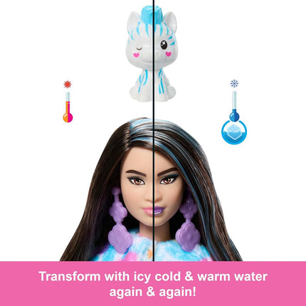 Barbie Cutie Reveal Doll & Accessories with Rainbow Zebra Plush Costume & 10 Surprises Including Color Change, Color Dream Series, HRK39