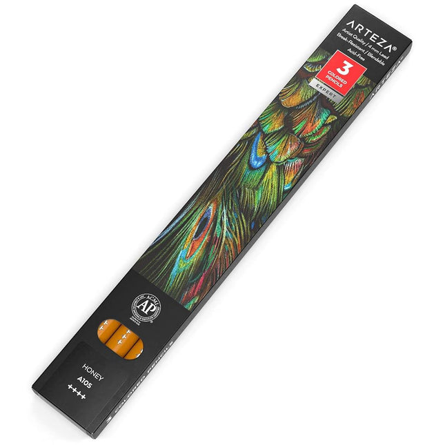Arteza Colored Pencils, Pack of 3, A105 Honey, Soft Wax-Based Cores, Ideal for Drawing, Sketching, Shading & Coloring
