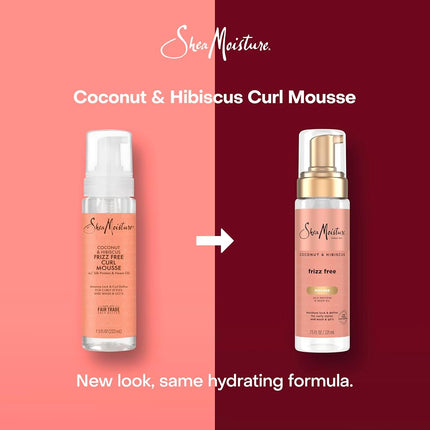 SheaMoisture Coconut & Hibiscus Frizz-Free Curl Mousse, Hydration, for Curly, Coily & Wavy Hair, with Certified Organic Shea Butter, 222ML
