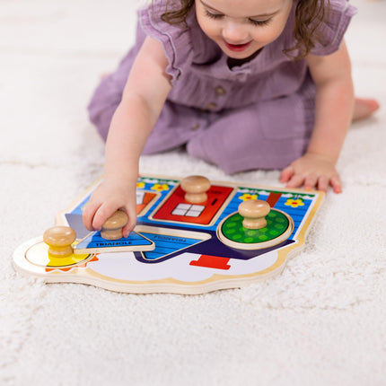 Melissa & Doug Wooden Jumbo Peg Puzzle 2-Pack for Baby and Toddler Boys and Girls � Large Farm, First Shapes