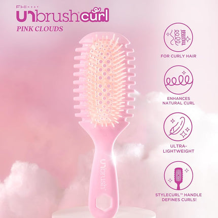 FHI Heat UNbrush Curl Defining Brush — Wavy, Coily, and Curly Hair Brush with DuoFlex Bristles & StyleCurl Handle — for Gentle Detangling & Faster Styling on Wet Hair - Pink Clouds