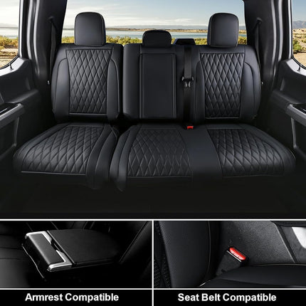 Fundas de asiento de cuero Coverado, juego completo, aptas para Ford F150 F250 F350 F450, fundas de asiento impermeables para Ford F150, aptas para F150 2015-2025 y F250 F350 F450 2017-2025 (Negro)