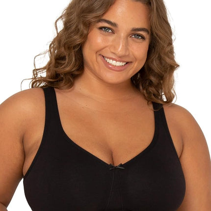 Fruit of the Loom Women's Plus Size Wireless Cotton Bra Full Coverage, Black Hue, 42D