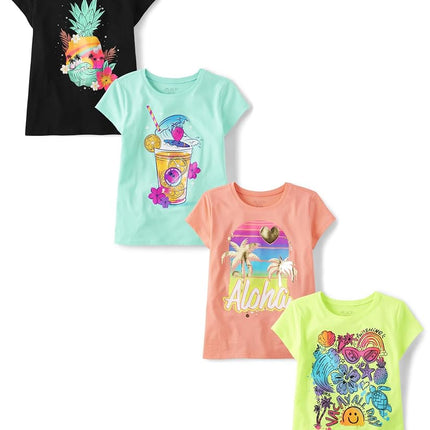 The Children's Place Assorted Everyday Short Sleeve Graphic T-Shirts,multipacks, Pineapple/Drink/Vacay/Aloha, Small