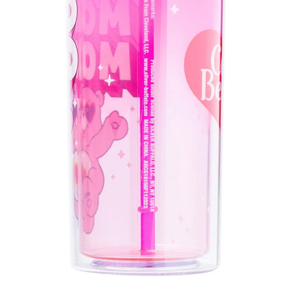 Silver Buffalo Care Bears Love-A-Lot-Bear Mood Plastic Tall Cold Cup with Lid and Straw, 20 Ounces