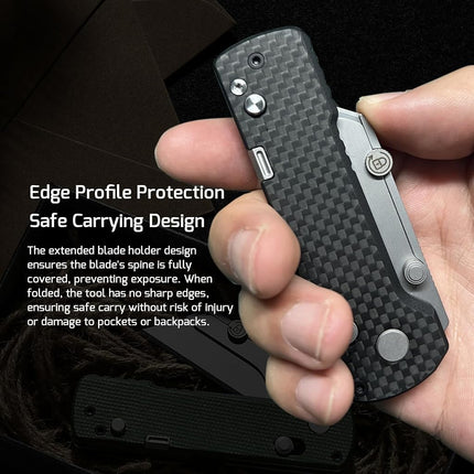 OKNIFE U1 Pro Multitool Folding Utility Knife with Folding Screwdriver, Quick Change Blade, Rail Lock & Pocket Clip for Men Women (Carbon Fiber Overlay)