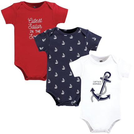 Hudson Baby Unisex Baby Cotton Bodysuits, Nautical Anchor, 6-9 Months, Nautical Anchor, 6-9 Months