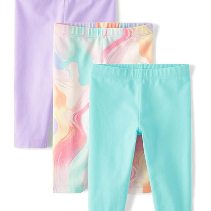 The Children's Place Leggings Capri en tricot imprimé marguerites pour bébés filles, lot de 3, Ruban violet, 3T