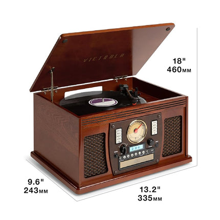Platine Vinyle Bluetooth 8-en-1 Victrola Nostalgic Aviator en Bois, Centre de Divertissement, Acajou