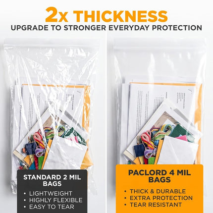 Paclord Large 13" x 18" Gallon Reclosable Poly Zip Seal Lock Bag 4 Mil Thickness, 20 Clear Resealable Bags with Extra Durability, Waterproof and Airtight Heavy Duty Bags