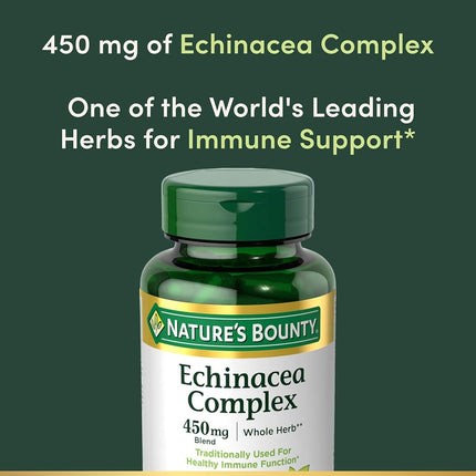 Nature's Bounty Echinacea Complex Pills and Herbal Health Supplement, Supports immune Function, 450mg, 100 Capsules