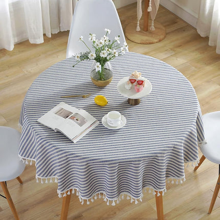 Meioro Round Tablecloth Stripe Tassel Table Cloth 
