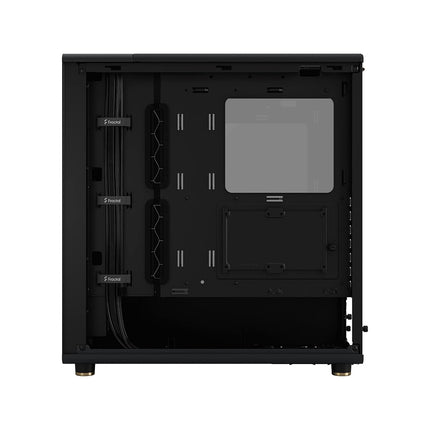 Fractal Design North Charcoal Black Tempered Glass Dark - Wood Walnut front - Glass side panel - Two 140mm Aspect PWM fans included - Type C USB - ATX Airflow Mid Tower PC Gaming Case