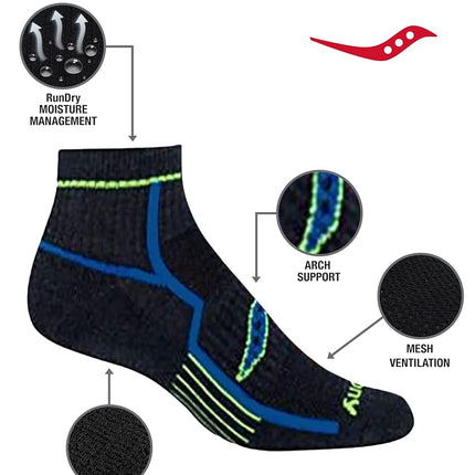 Saucony Men's Rundry Bolt Performance Quarter Socks, Available in L-XL (6, Running, Grey (12 Pairs), X-Large (Pack of 24)