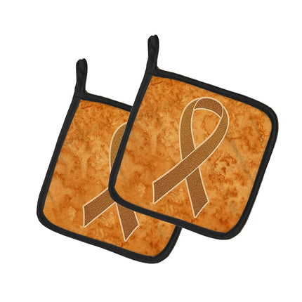 Caroline's Treasures Orange Ribbon for Leukemia Awareness Pair of Pot Holders, 7.5HX7.5W, Multicolor