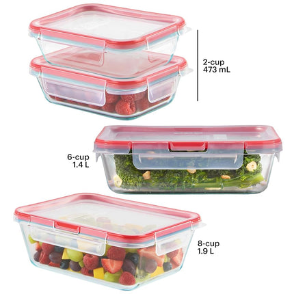 Pyrex Freshlock Rectangular Food Storage Containers Set, 8 Piece – Resists Stains, Odors and Flavors – Locking Lids for Secure, Spill-Free Storage and Easy Labeling
