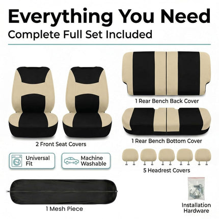 FH Group Automotive Seat Covers Black Universal Fit Bucket and Bench Cover for Cars, SUVs, and Trucks (Full Set Airbag Compatible with Split Bench) FB030BEIGEBLACK115-SEAT