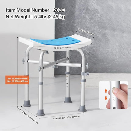 VEVOR Shower Chair, Adjustable Height Shower Stool with Crossbar Support, Shower Seat for Inside Shower or Tub, Non-Slip Bench Bathtub Stool Seat for Elderly Disabled Handicap, 226.8 kg Capacity
