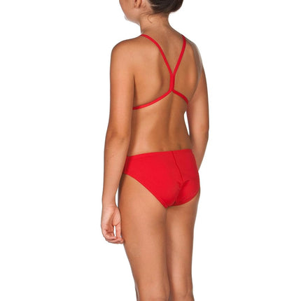 arena Girl's Mast MaxLife Thin Strap Open Racer Back One Piece Swimsuit, Red/Metallic Silver, 12Y/28
