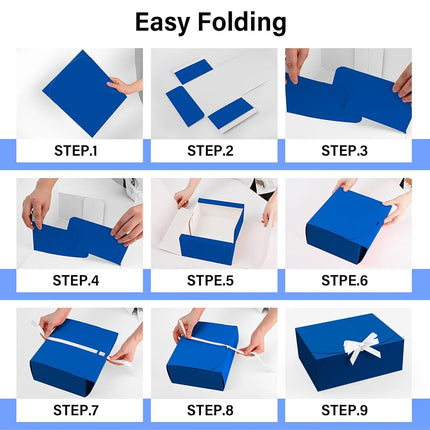 PEKGRIL 15 PCs Gift Boxes with Lids, Blue 10X8X4 Inch Gift Boxes, Bridesmaid Proposal Box with Ribbon, Kraft Paper Boxes for Wedding, Packaging, Present, Birthday, Christmas, Party