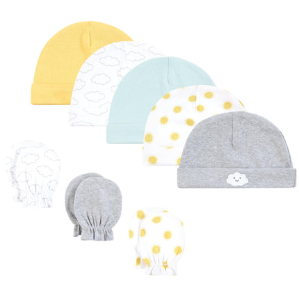 Hudson Baby Unisex Baby Cotton Cap and Scratch Mit