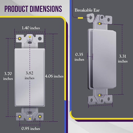 ENERLITES Insert vierge pour plaque murale décorative, insert adaptateur de prise à bascule vierge 1 poste, 6001-SV, Argent